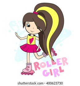 Roller Little Pretty Girl, Vector Illustration
