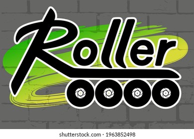 Roller logo, lettering for use in design, for the Internet, for flyers, booklets, posters, wall background, green brush strokes