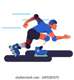 The roller man. Roller skates sportsman in flat with gradient design. It can be used for flyer, banner to sporting events, packing for sports goods. Vector illustration. 