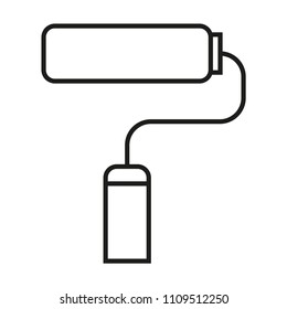 Roller paint brush line thin vector icon isolated. Room repair wall flat construction handle wheel tool renovation. Service work decorating interior design improvement idea. Creative sign. 