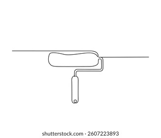 Roller paint brush outline drawing illustration. one continuous line drawing of painter brush.