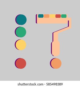 Roller for a paint in the form of a question mark. Cans of paint in the form of an exclamation mark. Logo or emblem. Icons. 
