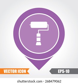 Roller Paint Icon On Map Pointer. Eps.-10.