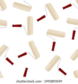 Roller paint isolated background. Simple hand tool for repair vector seamless pattern.