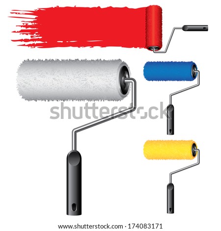 Roller paint isolated on white photo-realistic vector illustration