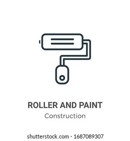 Roller And Paint Outline Vector Icon. Thin Line Black Roller And Paint Icon, Flat Vector Simple Element Illustration From Editable Construction Concept Isolated Stroke On White Background