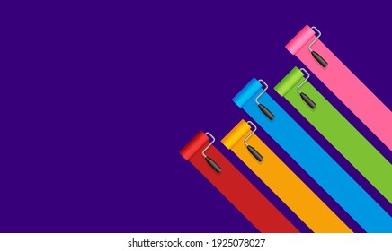 roller painter, paintbrush colorful banner illustration