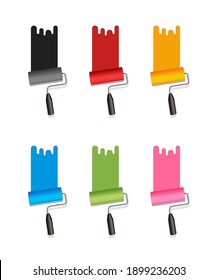 pintor de rodillos, ilustración vectorial de pincel. conjunto de variantes de color.