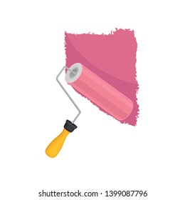 Roller paints the wall. Vector illustration on white background.