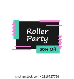 Roller party advertising label design, sticker. Retro skate sport event, isolated on white badge with discount offer. Typography element with text, vector illustration