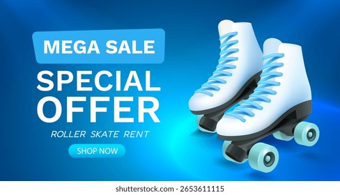 Roller rental, percentage and discounts on rent or purchase, mega sale. Vector illustration 