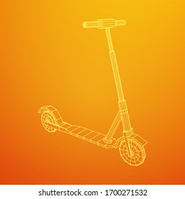 Roller scooter balance kick push bike. Eco alternative city transport. Wireframe low poly mesh vector illustration.