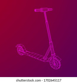 Roller scooter balance kick push bike. Eco alternative city transport. Wireframe low poly mesh vector illustration.