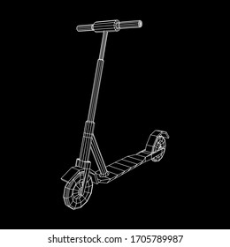 Roller scooter balance kick push bike. Eco alternative city transport. Wireframe low poly mesh vector illustration.