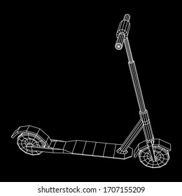 Roller scooter balance kick push bike. Eco alternative city transport. Wireframe low poly mesh vector illustration.