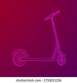 Roller scooter balance kick push bike. Eco alternative city transport. Wire-frame low poly mesh vector illustration.