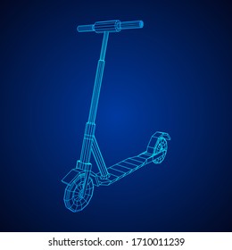 Roller scooter balance kick push bike. Eco alternative city transport. Wire-frame low poly mesh vector illustration.