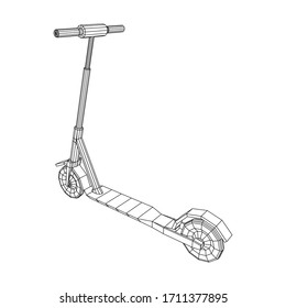 Roller scooter balance kick push bike. Eco alternative city transport. Wireframe low poly mesh vector illustration.