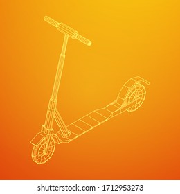 Roller scooter balance kick push bike. Eco alternative city transport. Wireframe low poly mesh vector illustration.