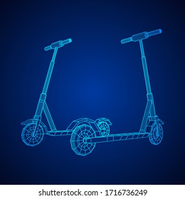 Roller scooter balance kick push bike. Eco alternative city transport. Wireframe low poly mesh vector illustration.