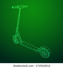 Roller scooter balance kick push bike. Eco alternative city transport. Wireframe low poly mesh vector illustration.