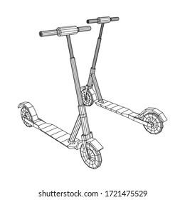 Motocicleta de empuje para el balance de patas. Transporte urbano alternativo ecológico. Ilustración vectorial de malla baja del bastidor de alambres.