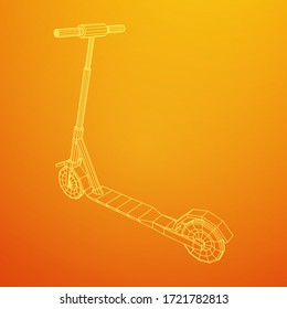 Roller scooter balance kick push bike. Eco alternative city transport. Wireframe low poly mesh vector illustration.