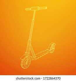 Roller scooter balance kick push bike. Eco alternative city transport. Wireframe low poly mesh vector illustration.