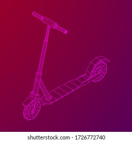 Roller scooter balance kick push bike. Eco alternative city transport. Wireframe low poly mesh vector illustration.