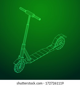Roller scooter balance kick push bike. Eco alternative city transport. Wireframe low poly mesh vector illustration.