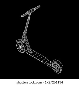Roller scooter balance kick push bike. Eco alternative city transport. Wireframe low poly mesh vector illustration.