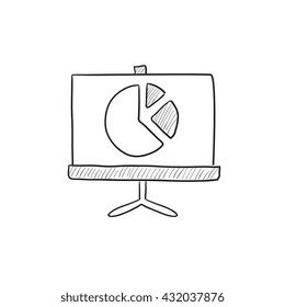 Roller screen with pie chart vector sketch icon isolated on background. Hand drawn Roller screen with pie chart icon. Roller screen with the pie chart sketch icon for infographic, website or app.