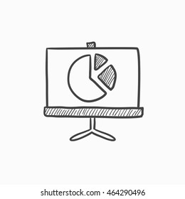 Roller screen with pie chart vector sketch icon isolated on background. Hand drawn Roller screen with pie chart icon. Roller screen with the pie chart sketch icon for infographic, website or app.