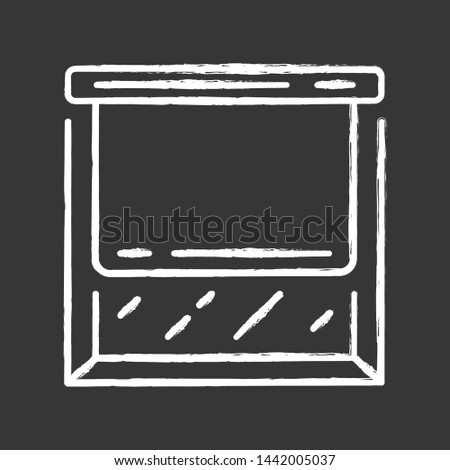 Roller shades chalk icon. Window blinds. Kitchen, room darkening decoration. Vertical jalousie. Window blackout treatments. Home, office interior accessory. Isolated vector chalkboard illustration
