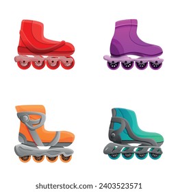 Roller shoes icons set cartoon vector. Colored roller skate shoes. Sport footgear