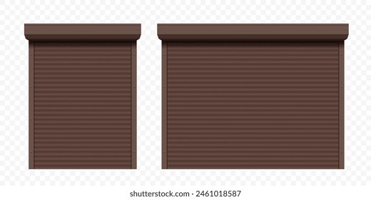 Roller shutter door or gate in brown colour. Template isolated on a transparent background. vector mockup.