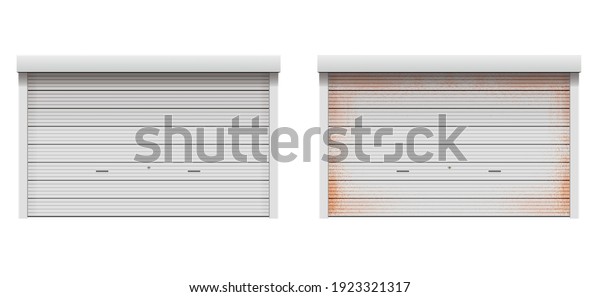 Roller shutter door vector illustration set ( normal\
and rusty version )