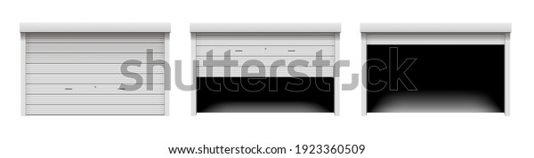 Roller shutter door vector illustration set ( closed\
and opened )
