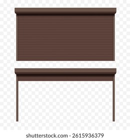 Roller shutter gates for garage. Open and closed variations. Template isolated on transparent background. Vector mockup.