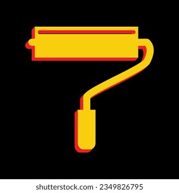 Roller sign illustration. 3D Extruded Yellow Icon with Red Sides a Black background. Illustration.