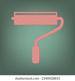 Roller sign illustration. Apricot Icon with Brick Red parquet floor graphic pattern on a Ebony background. Feldgrau. Green. Illustration.