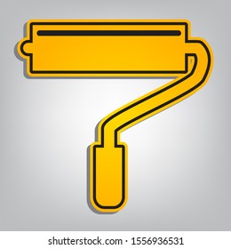 Roller sign illustration. Flat orange icon with overlapping linear black icon with gray shadow at whitish background. Illustration.