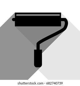 Roller sign illustration. Vector. Black icon with two flat gray shadows on white background.
