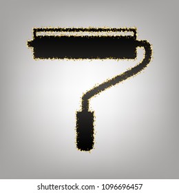 Roller sign illustration. Vector. Blackish icon with golden stars at grayish background.