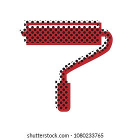 Roller sign illustration. Vector. Brown icon with shifted black circle pattern as duplicate at white background. Isolated.