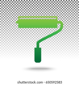 Roller sign illustration. Vector. Green gradient icon with shadow at bottom on transparent and white background.