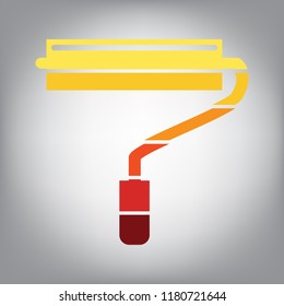 Roller sign illustration. Vector. Horizontally sliced icon with colors from sunny gradient in gray background.