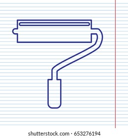 Roller sign illustration. Vector. Navy line icon on notebook paper as background with red line for field.