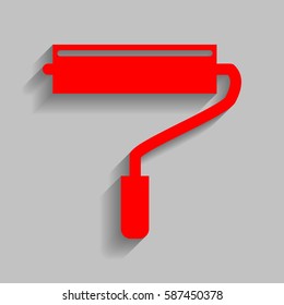 Roller sign illustration. Vector. Red icon with soft shadow on gray background.