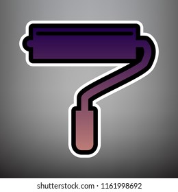 Roller sign illustration. Vector. Violet gradient icon with black and white linear edges at gray background.